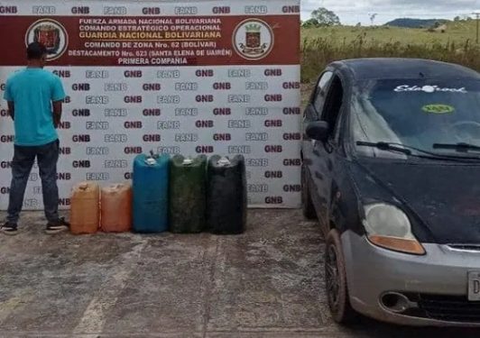 Detenido al incautarle 250 litros de combustible en Gran Sabana
