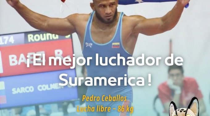 Pedro Ceballos vence a su similar de Colombia y gana oro en lucha libre en Suramericanos