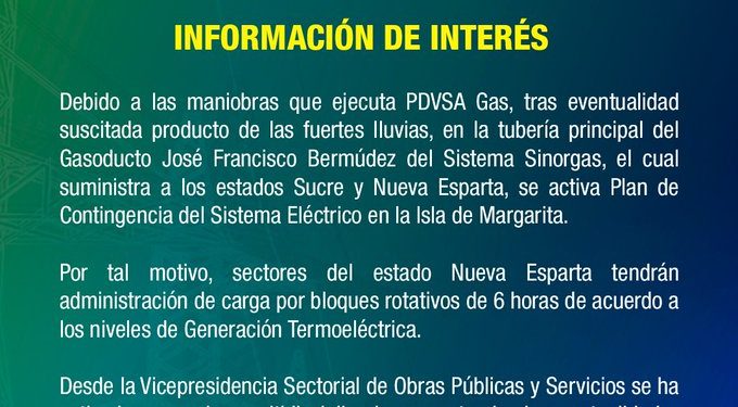 Nueva Esparta lleva 4 días afectada por racionamiento del servicio eléctrico