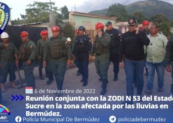 Reunion conjunta de la ZODI N 53 del Estado Sucre en la zona afectada por las lluvias Bermudez