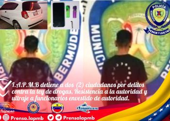 Funcionarios policiales pertenecientes a la Policía Municipal de Bermúdez del Estado Sucre al mando del C/J Alberto Fuentes, practicaron la detención en flagrancia de dos ciudadanos