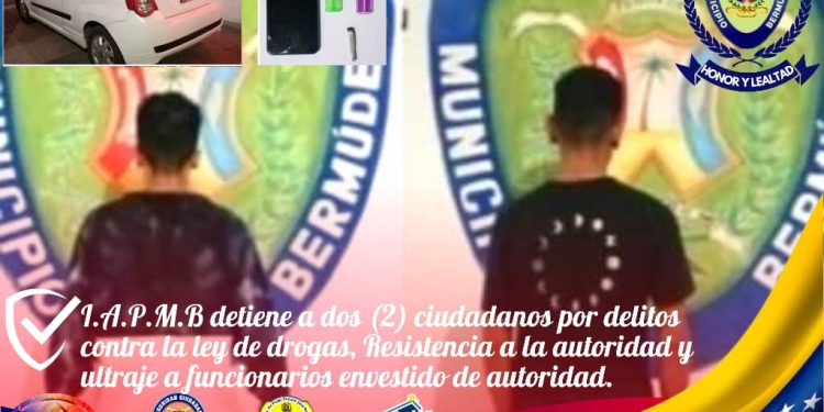 Funcionarios policiales pertenecientes a la Policía Municipal de Bermúdez del Estado Sucre al mando del C/J Alberto Fuentes, practicaron la detención en flagrancia de dos ciudadanos