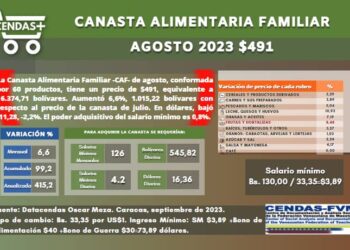 Canasta alimentaria agosto: precios bajan en dólares y suben en bolívares